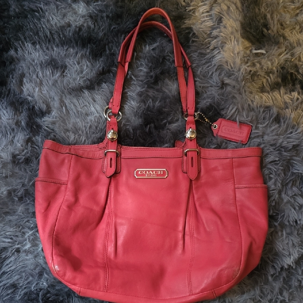 Coach Pink Leather Tote with Silver Hardware